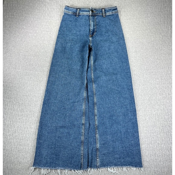 Zara Denim - Zara Y2K 90s Baggy Wide Leg‎ Jeans Women 6/26X28 Blue Wash High Rise Raw Hem